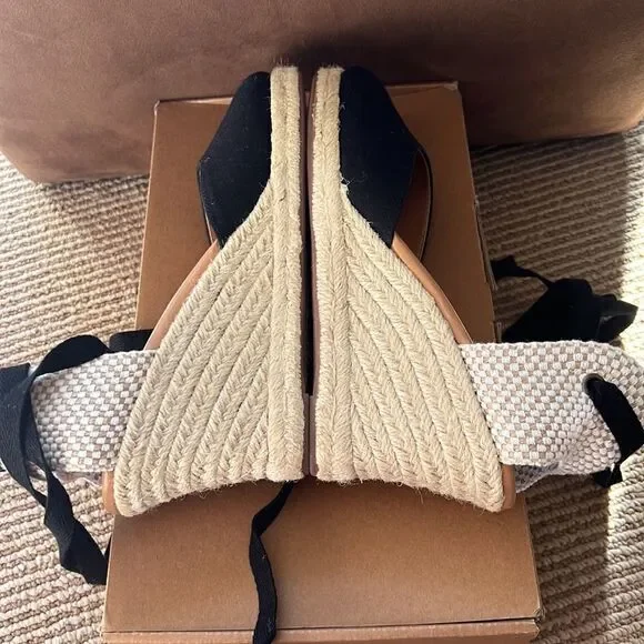 NWT JCREWankle wrap espadrilles wedges black 7.5